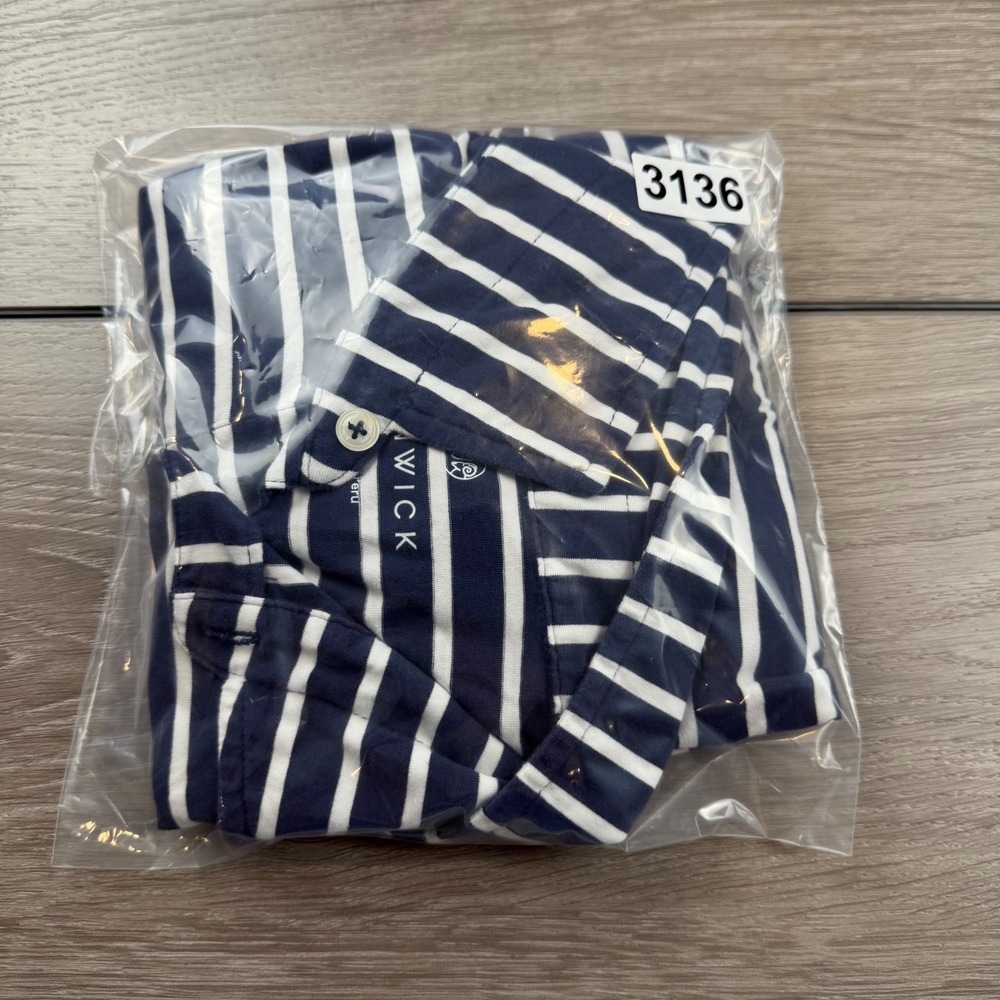 Renwick Womens Polo Shirt Striped Pima Cotton Spandex Navy White L - Picture 9 of 9